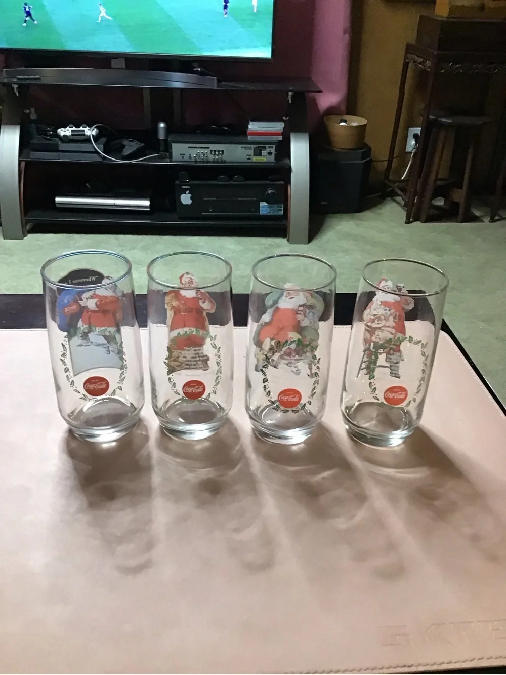 4 Vintage Coca-Cola Santa Christmas Glasses Set Collectable Glassware Coke